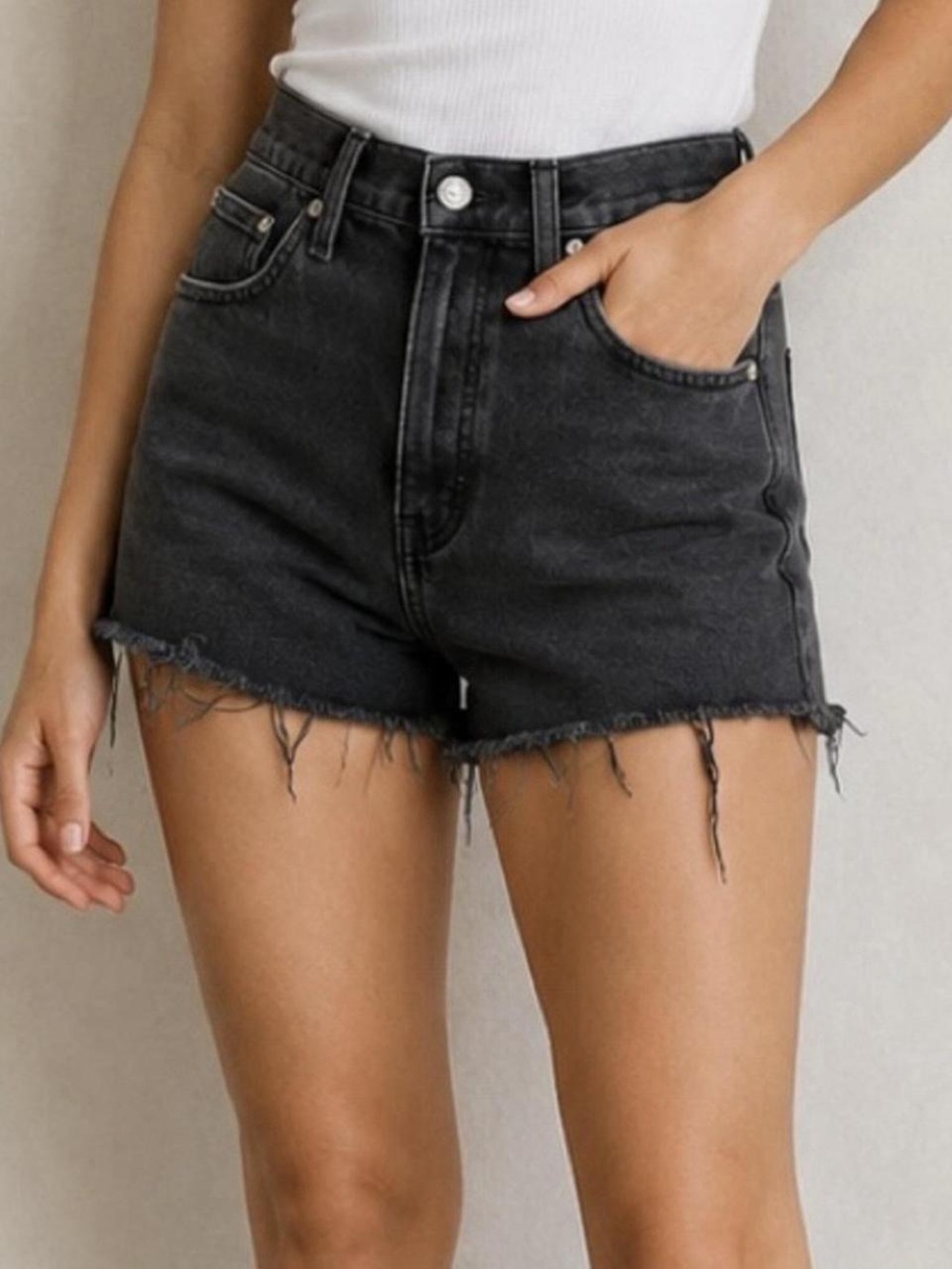 Madewell The Perfect Jean Short Black High-Rise Frayed Hem Denim Shorts